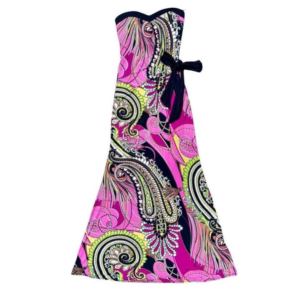 Vavavoom Jeans Y2K Paisley Rope Print Strapless Maxi Dress Mermaid Hem - M